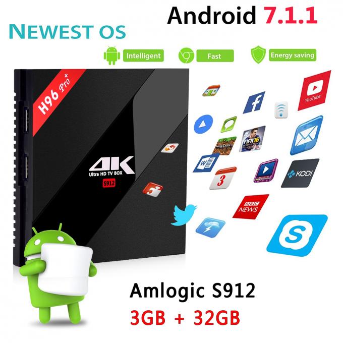 H96 Pro+ Amlogic S912 KODI 17.3 Dual Wifi 2.4G/5.8GHz Android 7.1 TV Box